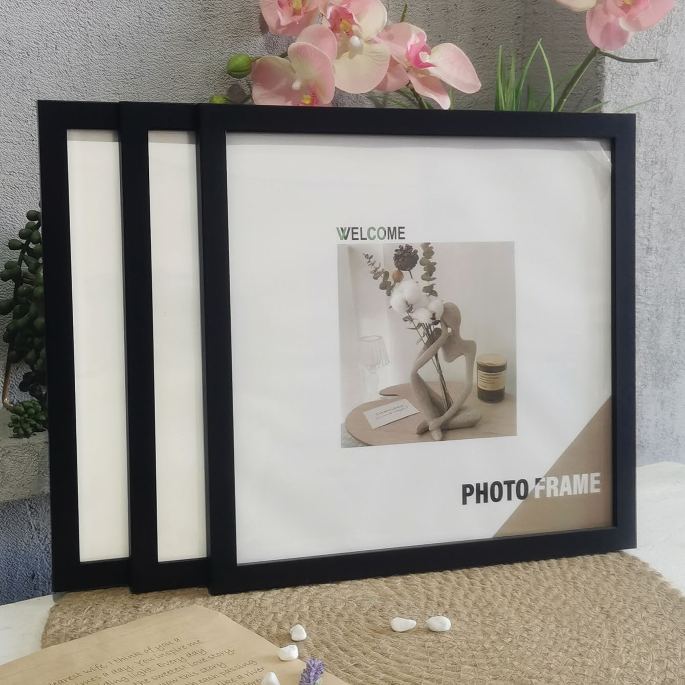 Engraved Wood Frame - 3Pcs Wood Square Photo Frames For