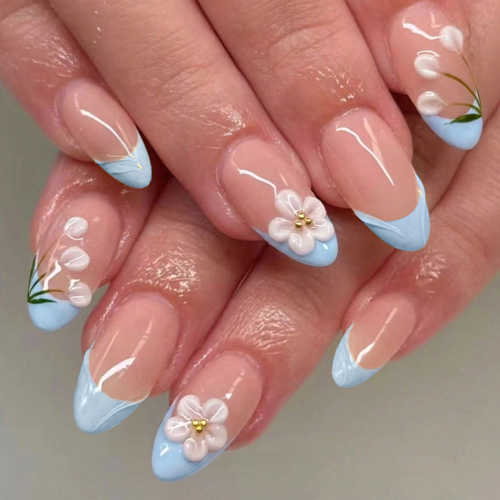 Pressed Flower Art - 30 pieces of short almond-shaped nail