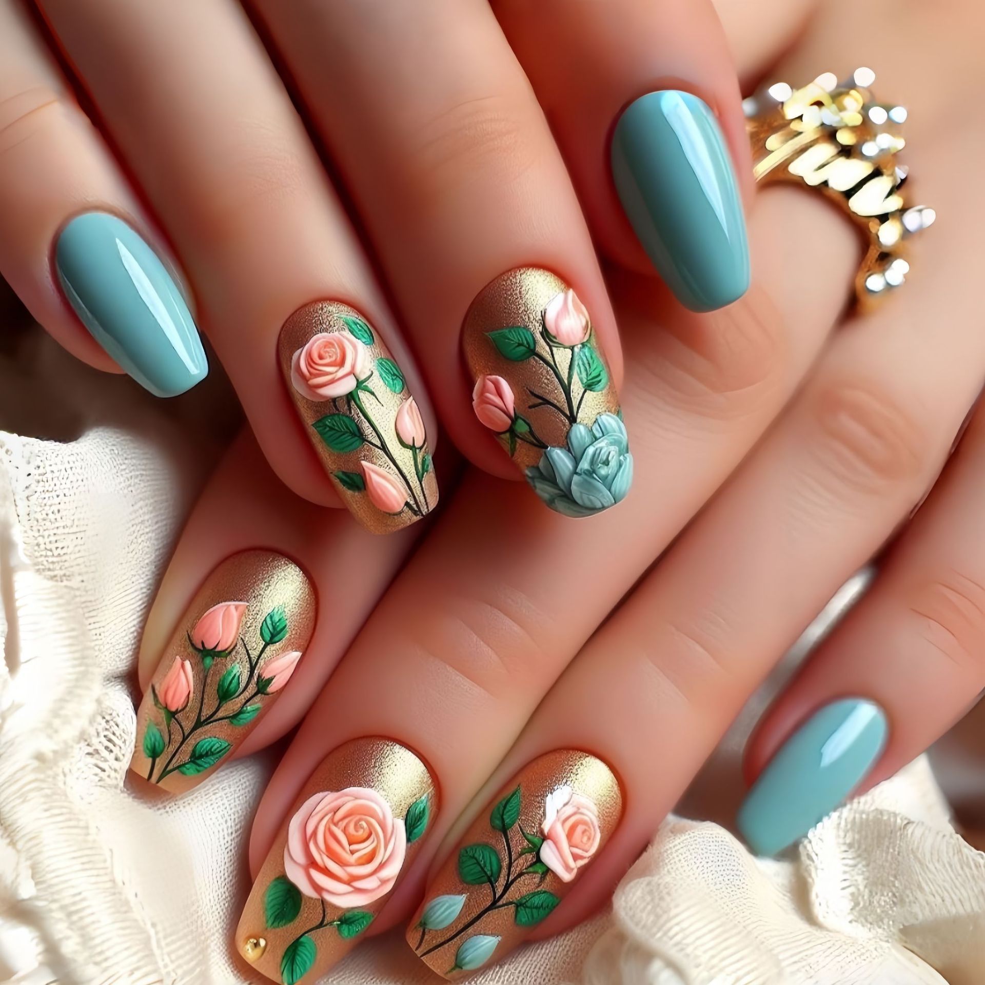 Pressed Flower Art - Medium fake nails for women girls