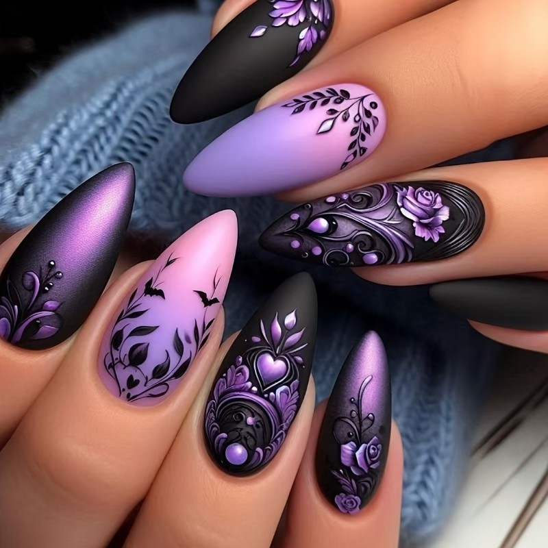 Medium fake nails for women gi - Pressed Flower Art review and price