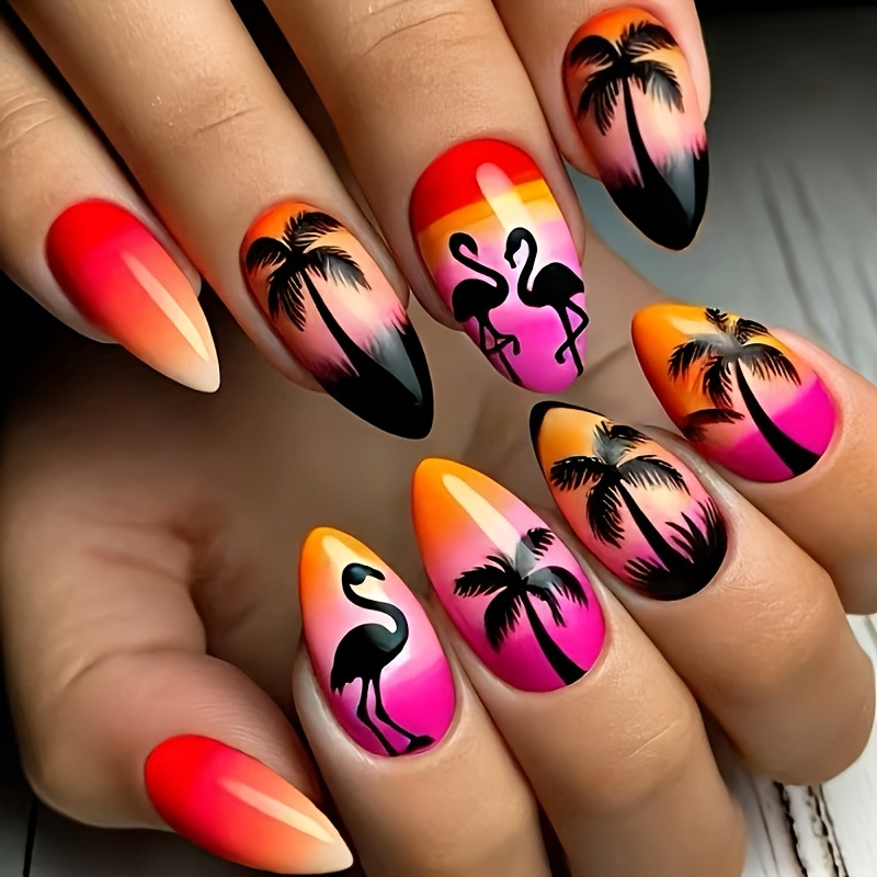 Medium fake nails for women gi - Pressed Flower Art review and price